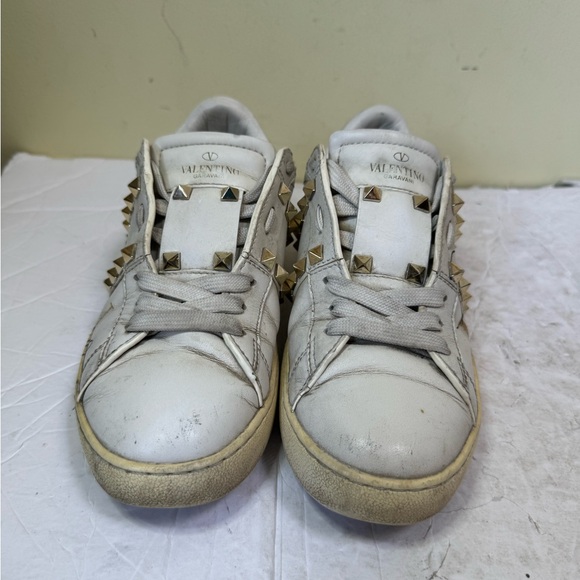 Valentino Garavani Rockstud Leather Sneakers Lace Up Trainers Shoes Graphic Rare - Picture 14 of 16